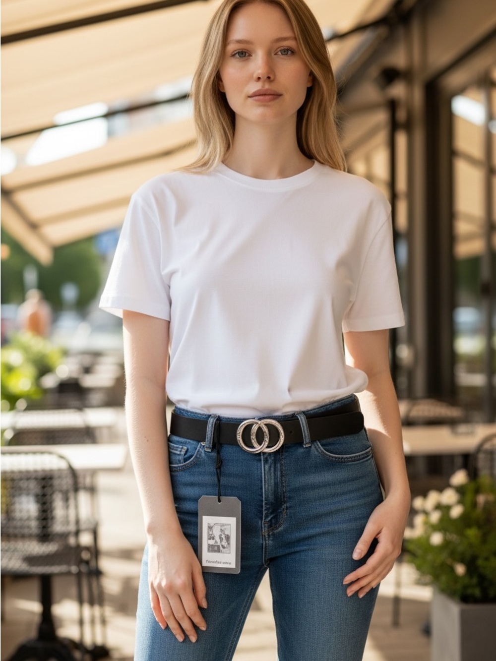 Vince Camuto Black Belt with Silver Double Ring Buckle